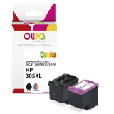 DE_Pack de 2 cartouches d'encre remanufacturées OWA - haute capacité - Noir 3 Couleurs - pour HP 305XL