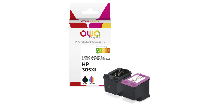 Pack de 2 cartouches d'encre remanufacturées OWA - haute capacité - Noir 3 Couleurs - pour HP 305XL