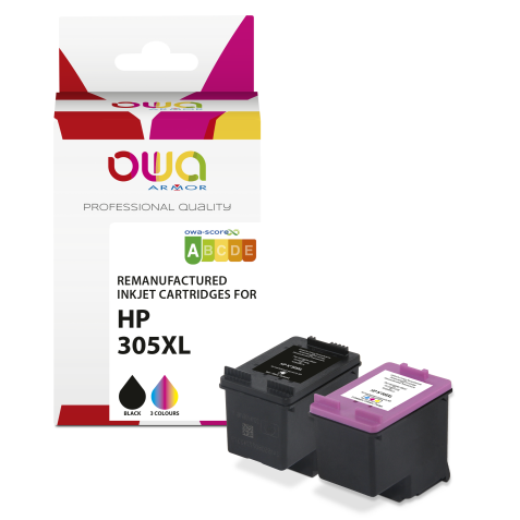 Pack de 2 cartouches d'encre remanufacturées OWA - haute capacité - Noir 3 Couleurs - pour HP 305XL