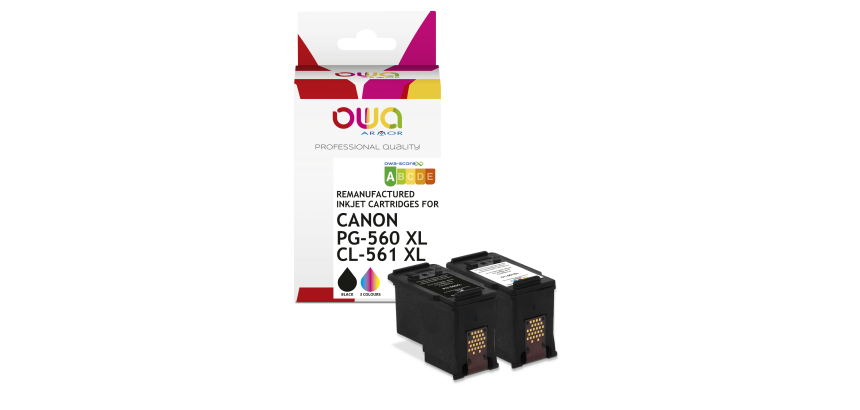 2-pack of remanufactured OWA ink cartridges - high capacity - Black, 3 Colors - for CANON PG-560 XL, CL-561 XL
