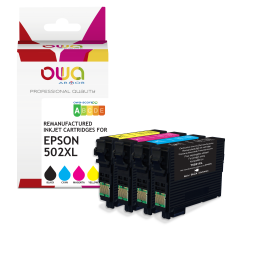 EN_Pack de 4 cartouches d'encre remanufacturées OWA - haute capacité - Noir Cyan Magenta Jaune - pour EPSON 502XL