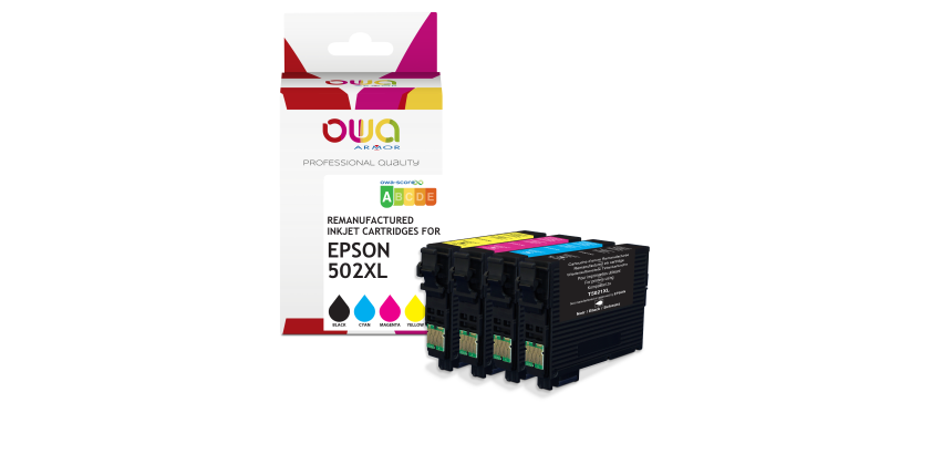 Pack de 4 cartouches d'encre remanufacturées OWA - haute capacité - Noir Cyan Magenta Jaune - pour EPSON 502XL
