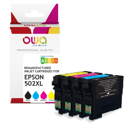 Pack de 4 cartouches d'encre remanufacturées OWA - haute capacité - Noir Cyan Magenta Jaune - pour EPSON 502XL