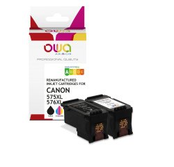 DE_Pack de 2 cartouche d'encre remanufacturée OWA - standard - Noir 3 Couleurs - pour CANON PG-575 XL, CL-576 XL