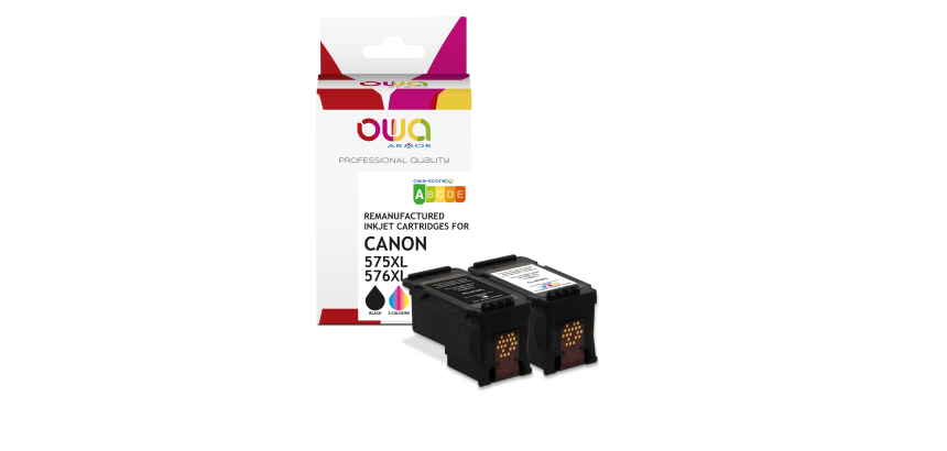 Pack de 2 cartouche d'encre remanufacturée OWA - standard - Noir 3 Couleurs - pour CANON PG-575 XL, CL-576 XL