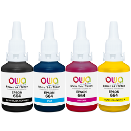 DE_Pack de 4 bouteilles d'encre compatibles OWA - standard - Noir Cyan Magenta Jaune - pour EPSON T6641, T6642, T6643, T6644