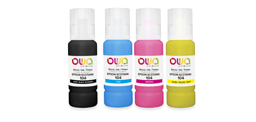 Pack de 4 bouteilles d'encre compatibles OWA - standard - Noir Cyan Magenta Jaune - pour EPSON C13T00P140, C13T00P240, C13T00P340, C13T00P440