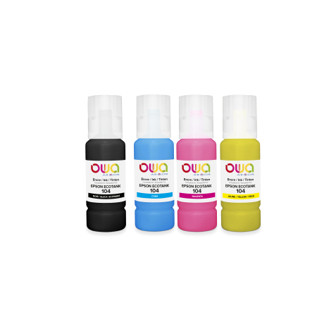 Pack de 4 bouteilles d'encre compatibles OWA - standard - Noir Cyan Magenta Jaune - pour EPSON C13T00P140, C13T00P240, C13T00P340, C13T00P440