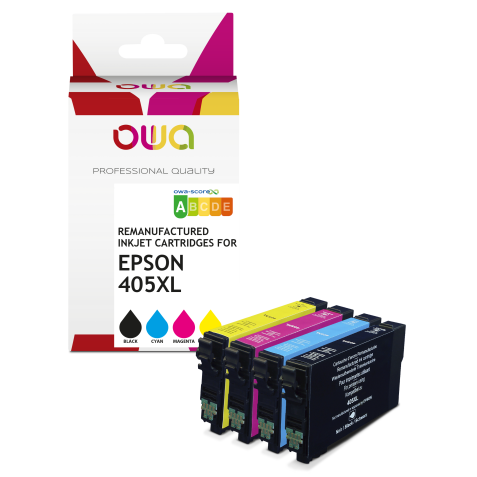 Pack de 4 cartouches d'encre remanufacturées OWA - haute capacité - Noir Cyan Magenta Jaune - pour EPSON C13T05H14010, C13T05H24010, C13T05H34010, C13T05H44010