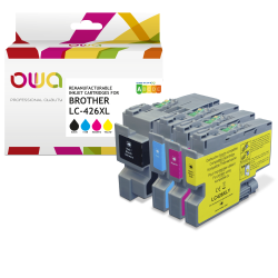 EN_Pack de 4 Cartouches d’encre remanufacturables OWA - haute capacité - Noir Cyan Magenta Jaune - pour BROTHER LC-426XLBK, LC-426XLC, LC-42