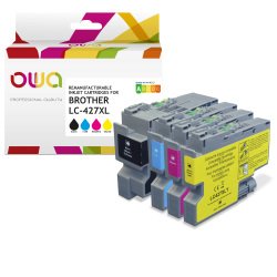 EN_Pack de 4 Cartouche d’encre remanufacturable OWA - haute capacité - Noir Cyan Magenta Jaune - pour BROTHER LC-427XLBK, LC-427XLC, LC-427X