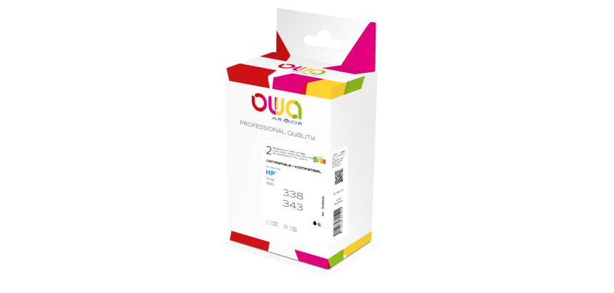 Pack de 2 cartouches d'encre remanufacturées OWA - standard - Noir 3 Couleurs - pour HP 338, 343