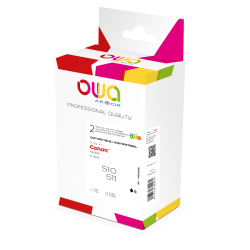 Pack de 2 cartouches d'encre remanufacturées OWA - standard - Noir 3 Couleurs - pour CANON PG-510, CL-511