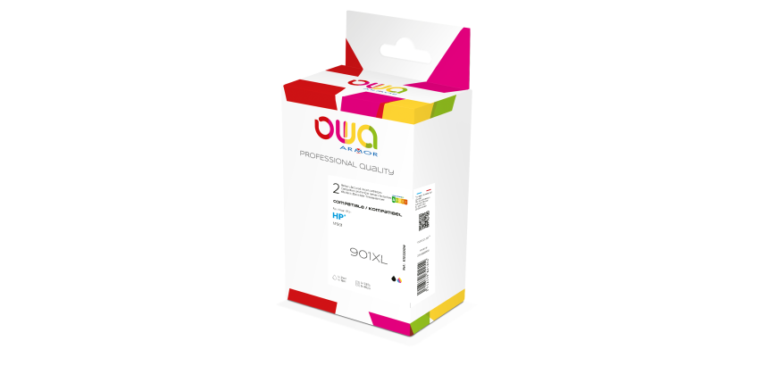 Pack de 2 cartouches d'encre remanufacturées OWA - standard - Noir 3 Couleurs - pour HP 901XL B, 901 3C