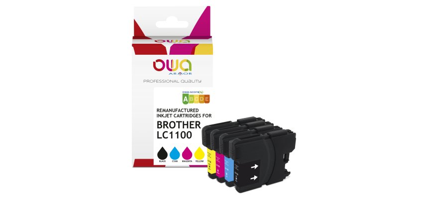 Pack of 4 refurbished OWA ink cartridges - standard - Black Cyan Magenta Yellow - for BROTHER LC1100 B, LC1100 C, LC1100 M, LC1100 Y