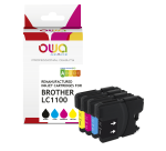Pack de 4 cartouches d'encre remanufacturées OWA - standard - Noir Cyan Magenta Jaune - pour BROTHER LC1100 B, LC1100 C, LC1100 M, LC1100 Y