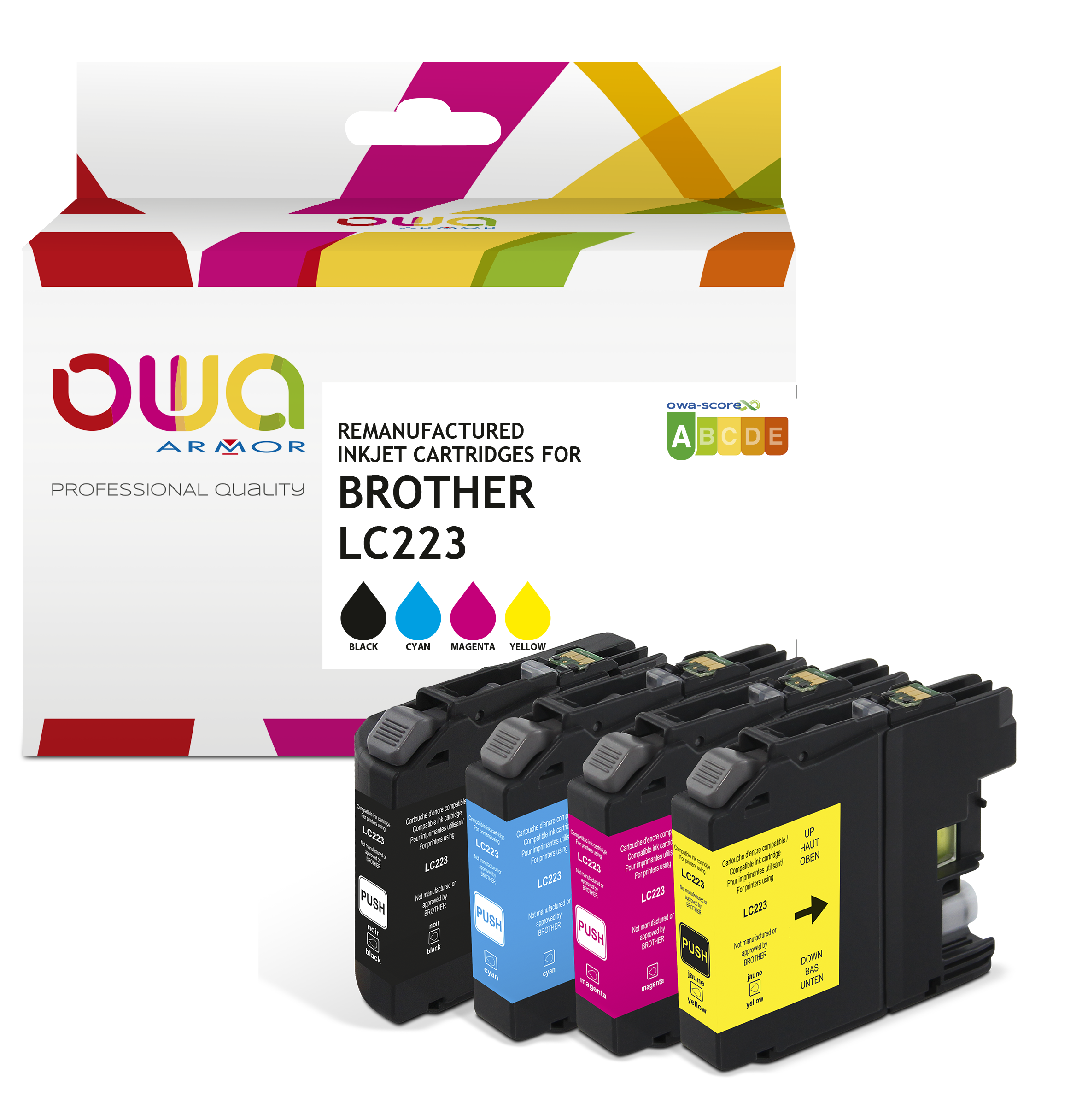 OWA Pack de 4 cartouches compatible Jet d'encre BROTHER LC223