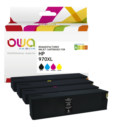 Pack de 4 cartouches d'encre remanufacturées OWA - haute capacité - Noir Cyan Magenta Jaune - pour HP 970XL B, 971XL C, 971XL M, 971XL Y