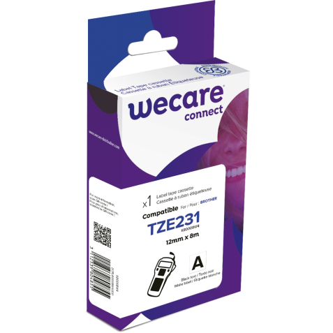 Consommable étiqueteuse WECARE - standard - Noir/Blanc - pour BROTHER TZE-231