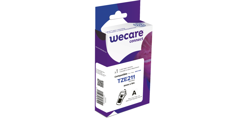 Consommable étiqueteuse WECARE - standard - Noir/Blanc - pour BROTHER TZE-211