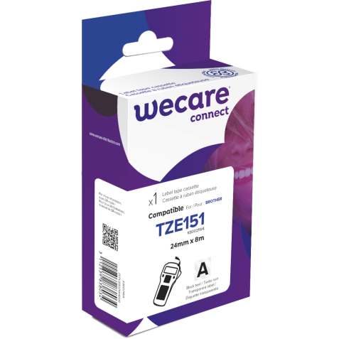 Consommable étiqueteuse WECARE - standard - Noir/Transp. - pour BROTHER TZE-151
