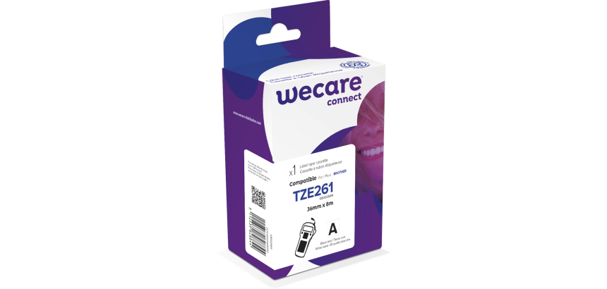 Consommable étiqueteuse WECARE - standard - Noir/Blanc - pour BROTHER TZE-261