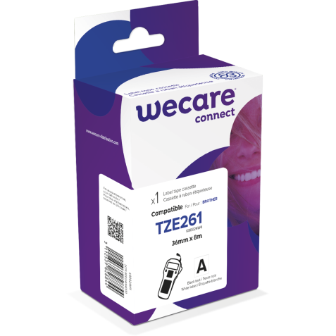 Consommable étiqueteuse WECARE - standard - Noir/Blanc - pour BROTHER TZE-261
