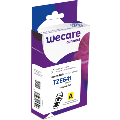 Consommable étiqueteuse WECARE - standard - Noir/Jaune - pour BROTHER TZE-641