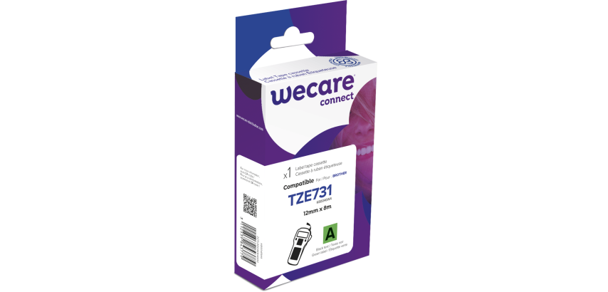 Consommable étiqueteuse WECARE - standard - Noir/Vert - pour BROTHER TZE-731