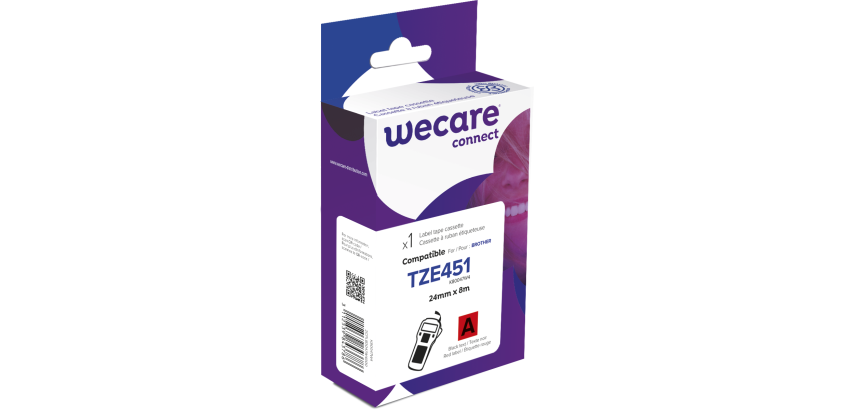 Consommable étiqueteuse WECARE - standard - Noir/Rouge - pour BROTHER TZE-451