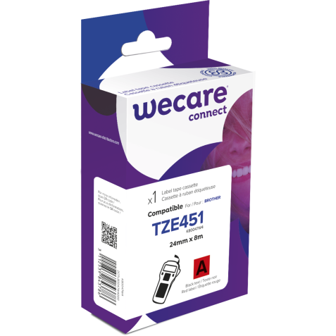 Consommable étiqueteuse WECARE - standard - Noir/Rouge - pour BROTHER TZE-451