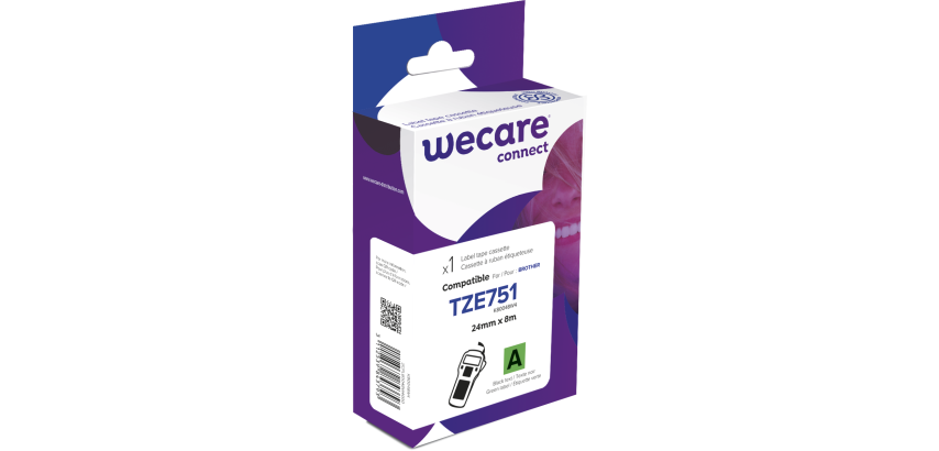 Consommable étiqueteuse WECARE - standard - Noir/Vert - pour BROTHER TZE-751