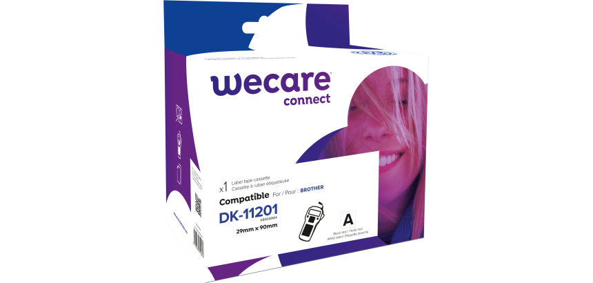 Consommable étiqueteuse WECARE - standard - Noir/Blanc - pour BROTHER DK-11201