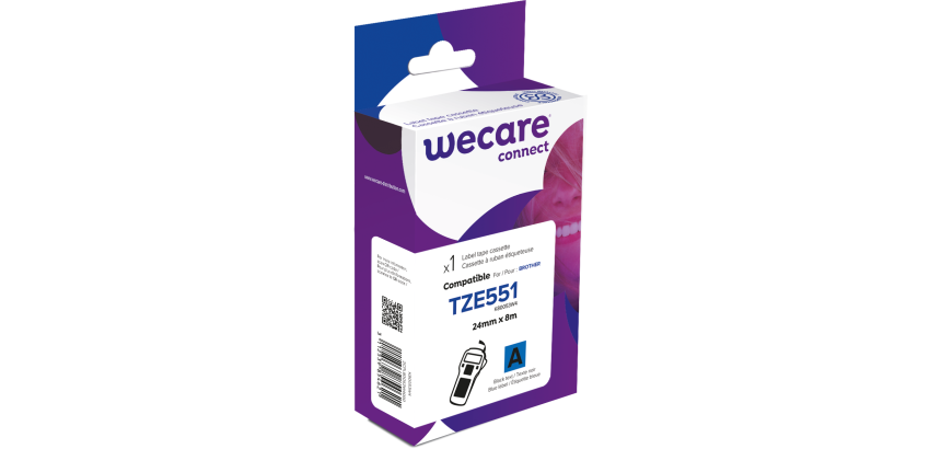 Consommable étiqueteuse WECARE - standard - Noir/Bleu - pour BROTHER TZE-551