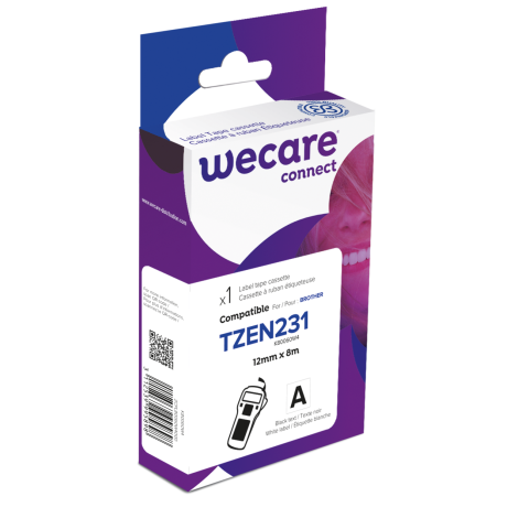 Consumible etiquetadora WECARE - estándar - Negro/Blanco - para BROTHER TZE-N231