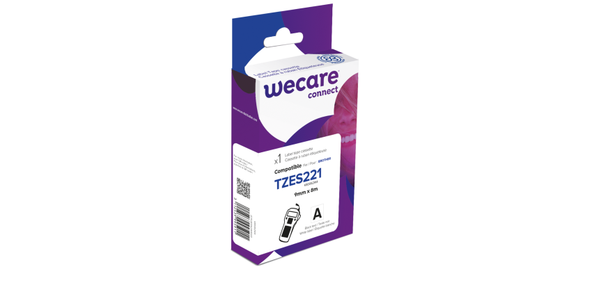 Consumible etiquetadora WECARE - estándar - Negro/Blanco - para BROTHER TZE-S221