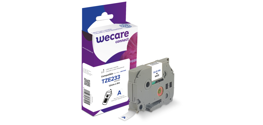 Consumible etiquetadora WECARE - estándar - Azul/Blanco - para BROTHER TZE-233