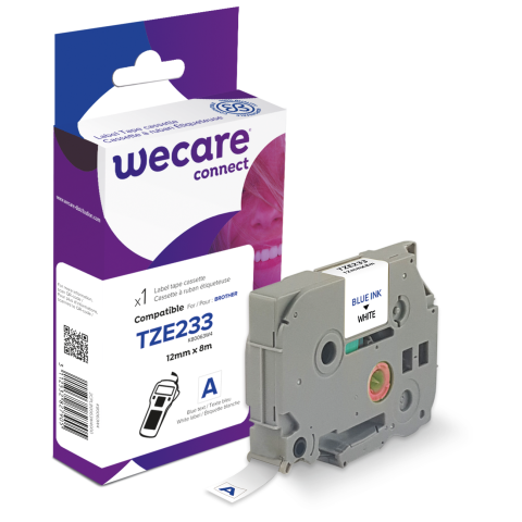 Consumible etiquetadora WECARE - estándar - Azul/Blanco - para BROTHER TZE-233