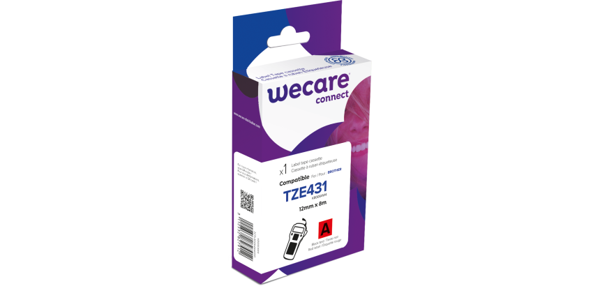 Consumible etiquetadora WECARE - estándar - Negro/Rojo - para BROTHER TZE-431