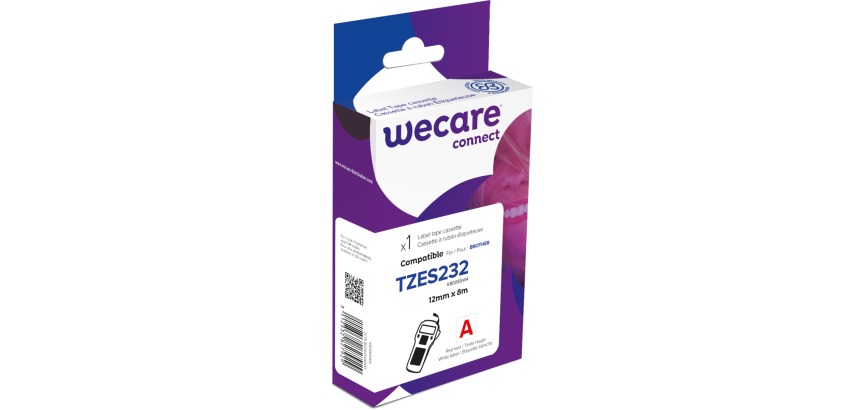 Consumible etiquetadora WECARE - estándar - Rojo/Blanco - para BROTHER TZE-232
