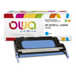 Toner remanufacturé OWA - standard - Cyan - pour HP Q7581A, CANON 711C