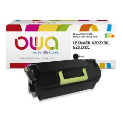 Toner remanufacturé OWA - haute capacité - Noir - pour LEXMARK 62D2X00, 62D2X0E