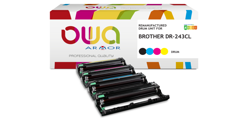 Pack de 4 tambours Owa compatible Brother DR-243CL standard noir, cyan, magenta, jaune pour imprimante laser