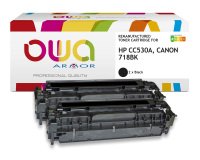 Pack de 2 toner remanufacturé OWA - standard - Noir - pour HP CC530A, CANON 718BK
