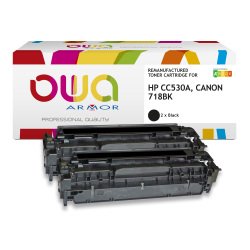 Pack de 2 toner remanufacturé OWA - standard - Noir - pour HP CC530A, CANON 718BK