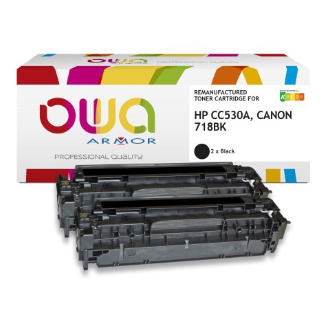 Pack de 2 toner remanufacturé OWA - standard - Noir - pour HP CC530A, CANON 718BK