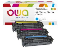 Pack de 3 toner remanufacturé OWA - standard - Cyan Magenta Jaune - pour HP CE411A, CE413A, CE412A