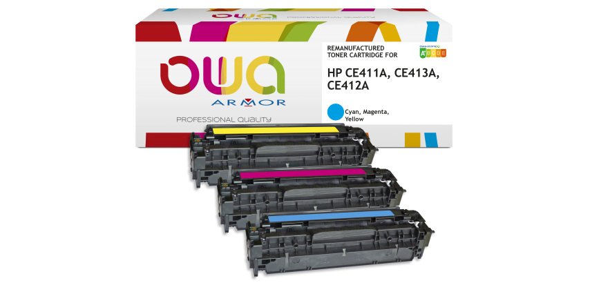 Pack de 3 toner remanufacturé OWA - standard - Cyan Magenta Jaune - pour HP CE411A, CE413A, CE412A