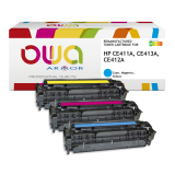 Pack de 3 toner remanufacturé OWA - standard - Cyan Magenta Jaune - pour HP CE411A, CE413A, CE412A