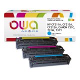 EN_Pack de 3 toner remanufacturé OWA - standard - Cyan Magenta Jaune - pour HP U0SL1AM, CF211A, CF213A, CF212A, CANON 731C, 731M, 731Y